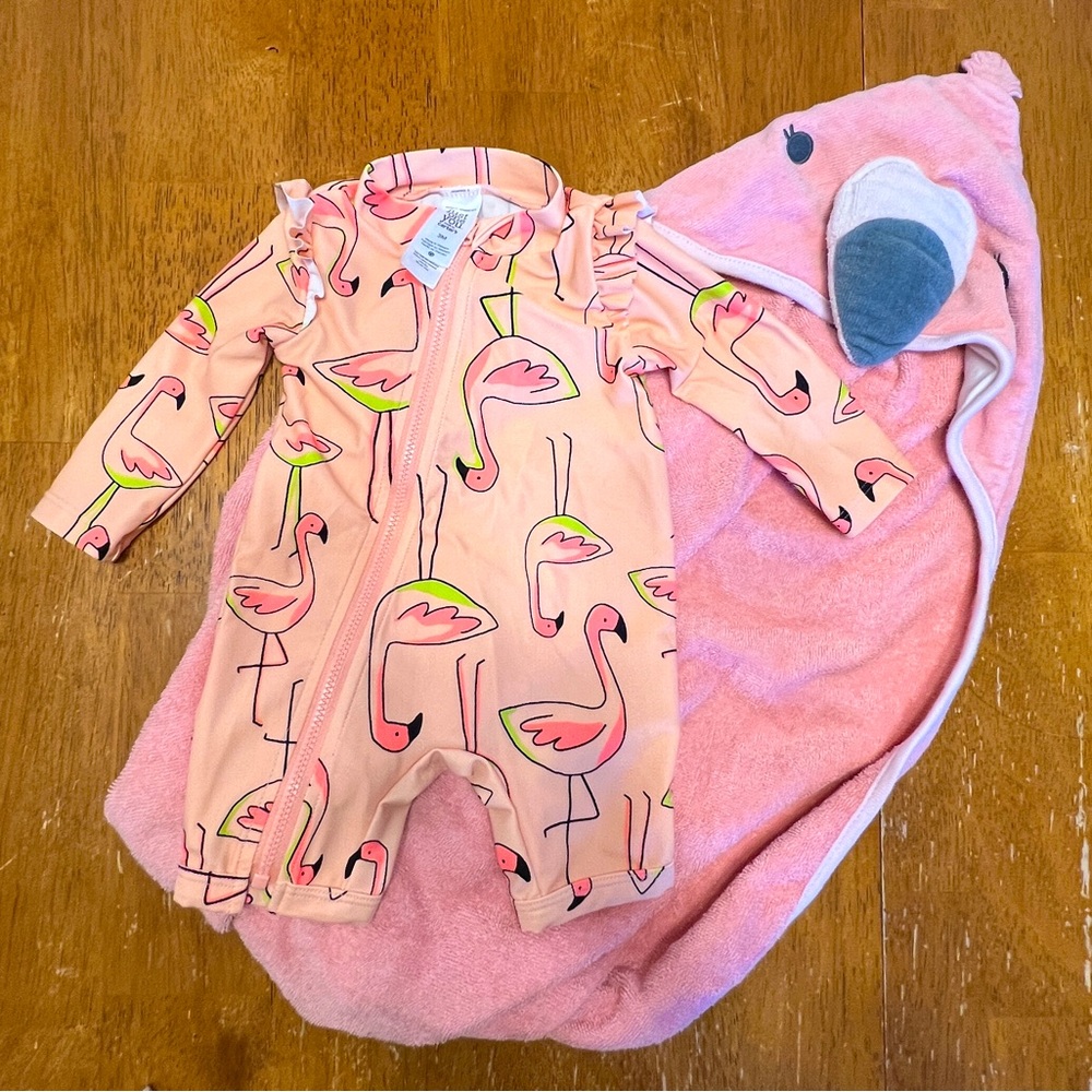 Baby Flamingo Swimsuit and Towel Size 3 months